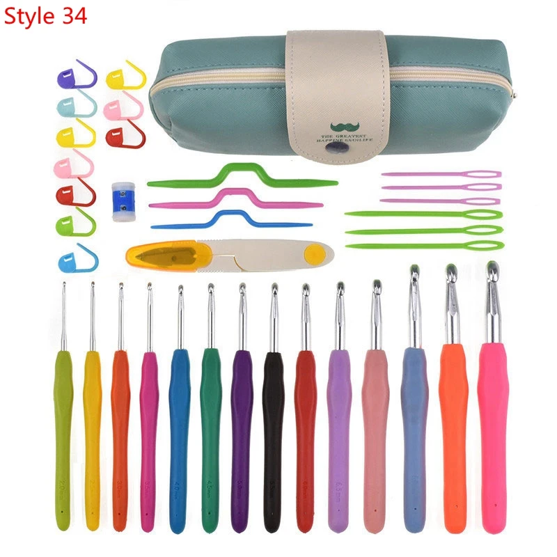 35 Styles Set Crochet Hook Set With Yarn Knitting Needles Sewing Tools Set Knit Gauge Scissors Stitch Holder Hook For Knitting - Цвет: Style 34