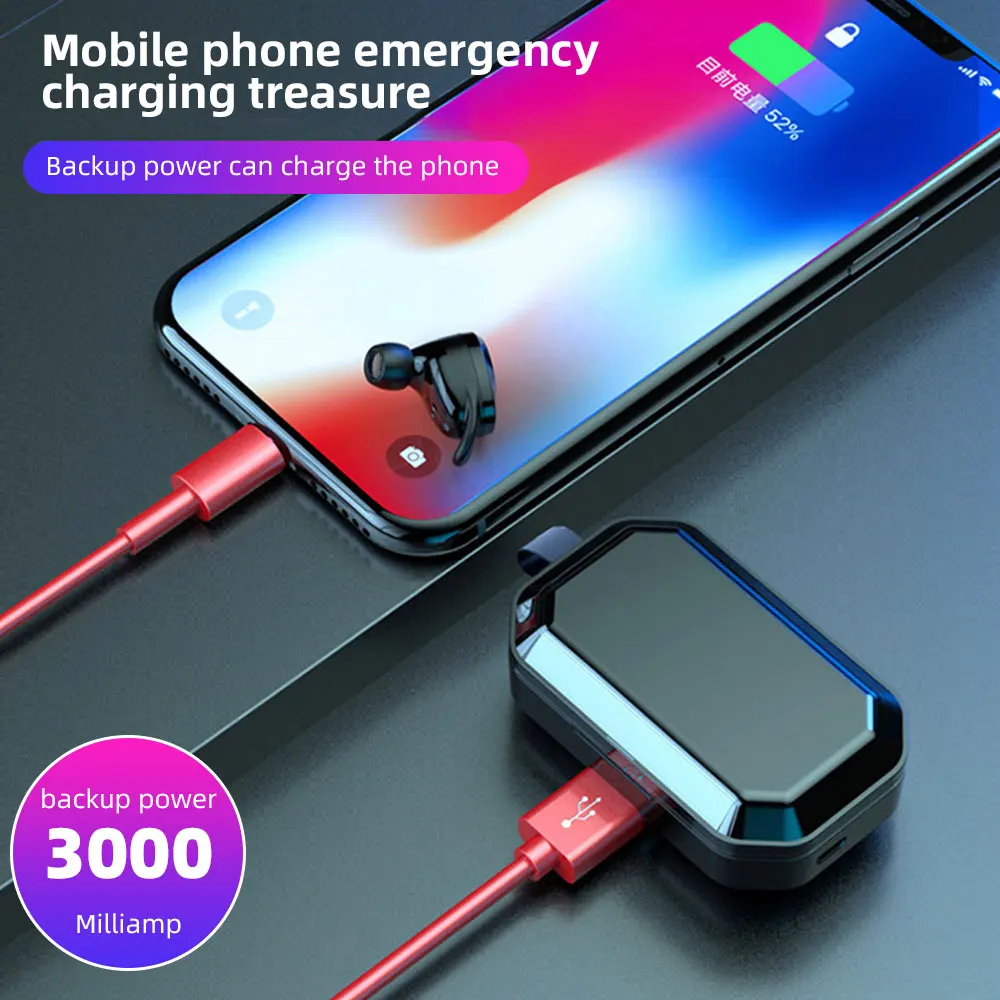 FDBRO Bluetooth 5.0 9D Stereo Earphone Wireless Earphones IPX7 Waterproof Earphones 3300mAh LED Smart Power Bank Phone Holder