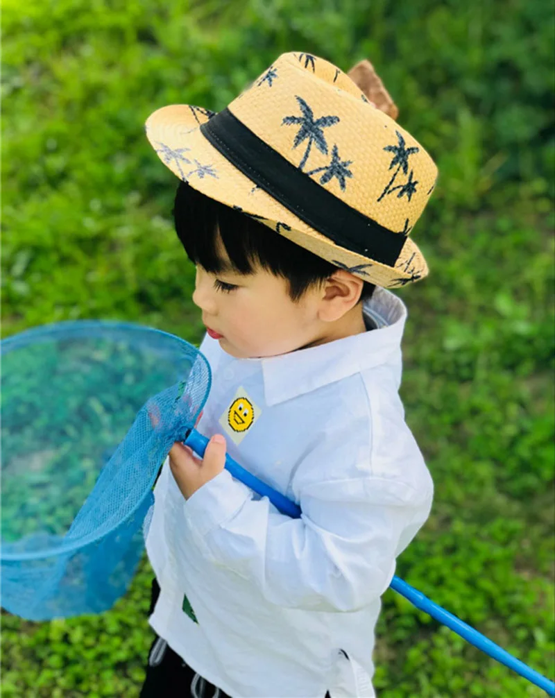 Fashion Unisex Coconut Tree Jazz Straw Hat Kids Trilby panama Hats Women Men Casual Beach Bucket Cap Summer Sunscreen Cap CP0263 (6)