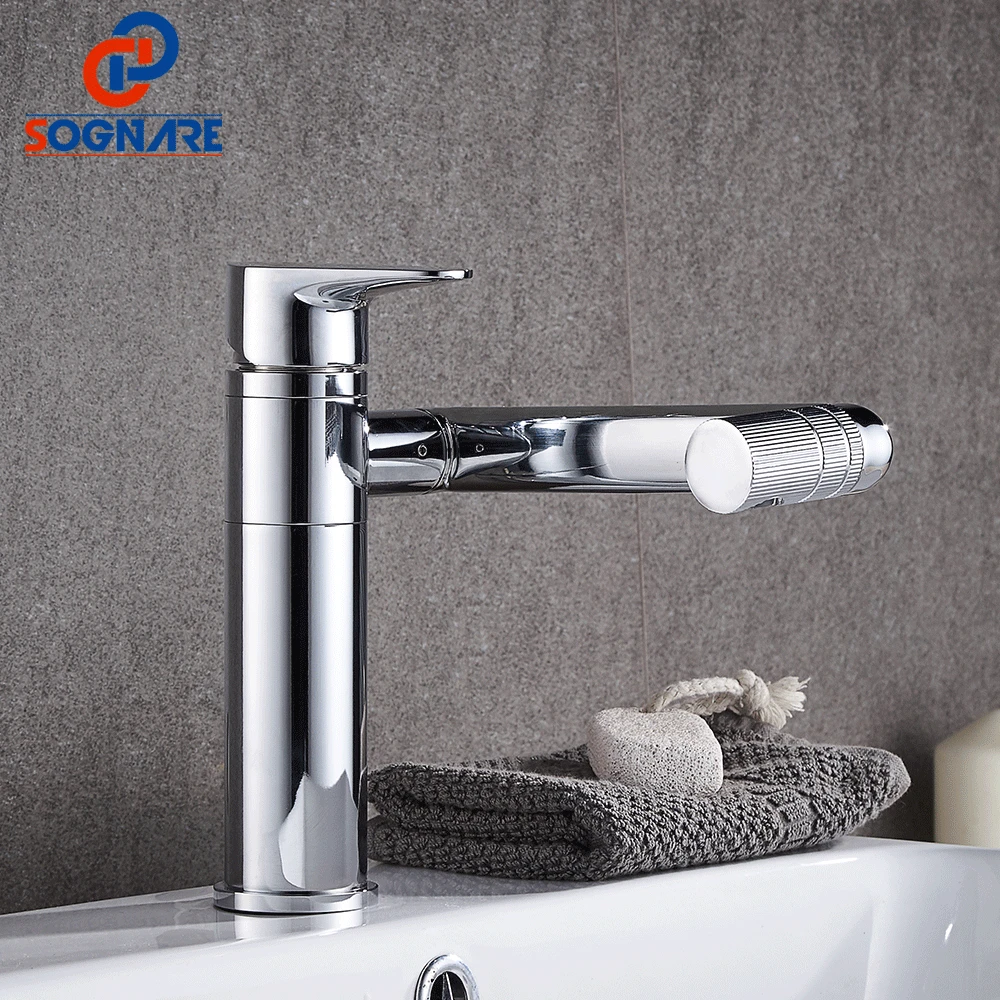 SOGNARE смеситель для ванной комнаты хромированный латунный на 360 градусов вращающийся на одной ручке Санузел сенсорный кран для раковины Смеситель для воды