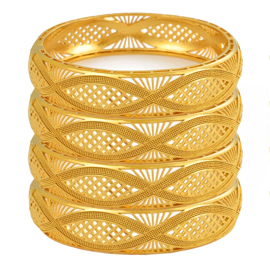

Anniyo 4pcs/Lot Dubai Gold Color Bangles Ethiopian Jewelry African Bracelets for Women Arab Jewelry Wedding Bride Gifts #199406