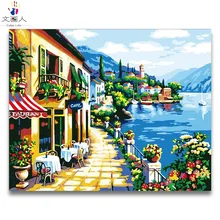 Морской пейзаж здание Приморский кофе дом фотографии картины краски по номерам с краски цвета на холсте для hoom Декор