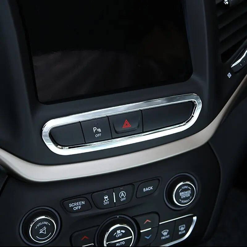 

ABS Chrome FOR Jeep Cherokee KL 2014 2015 2016 2017 2018 Car center console Control button Emergency switch frame Cover Trim