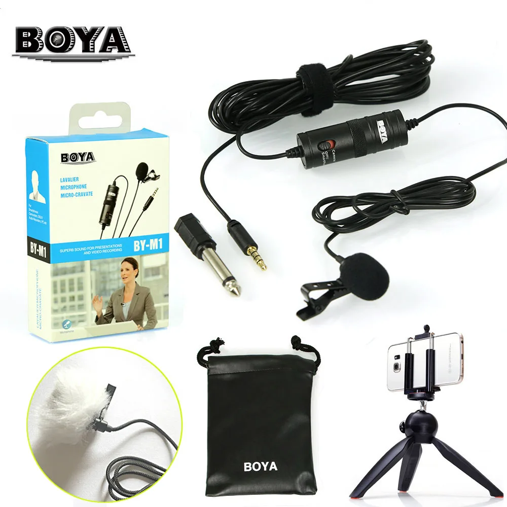 

BOYA BY-M1 Lavalier Omnidirectional Condenser Recording Microphone for iPhone DSLR Camcorder Audio Recorder Broadcasting +tripod