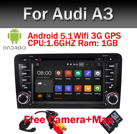 В наличии 1024 x 600 четырехъядерный Androd 5.1 dvd-gps радио для Audi A3 2002 - 2011 с Canbus wi-fi 3 г