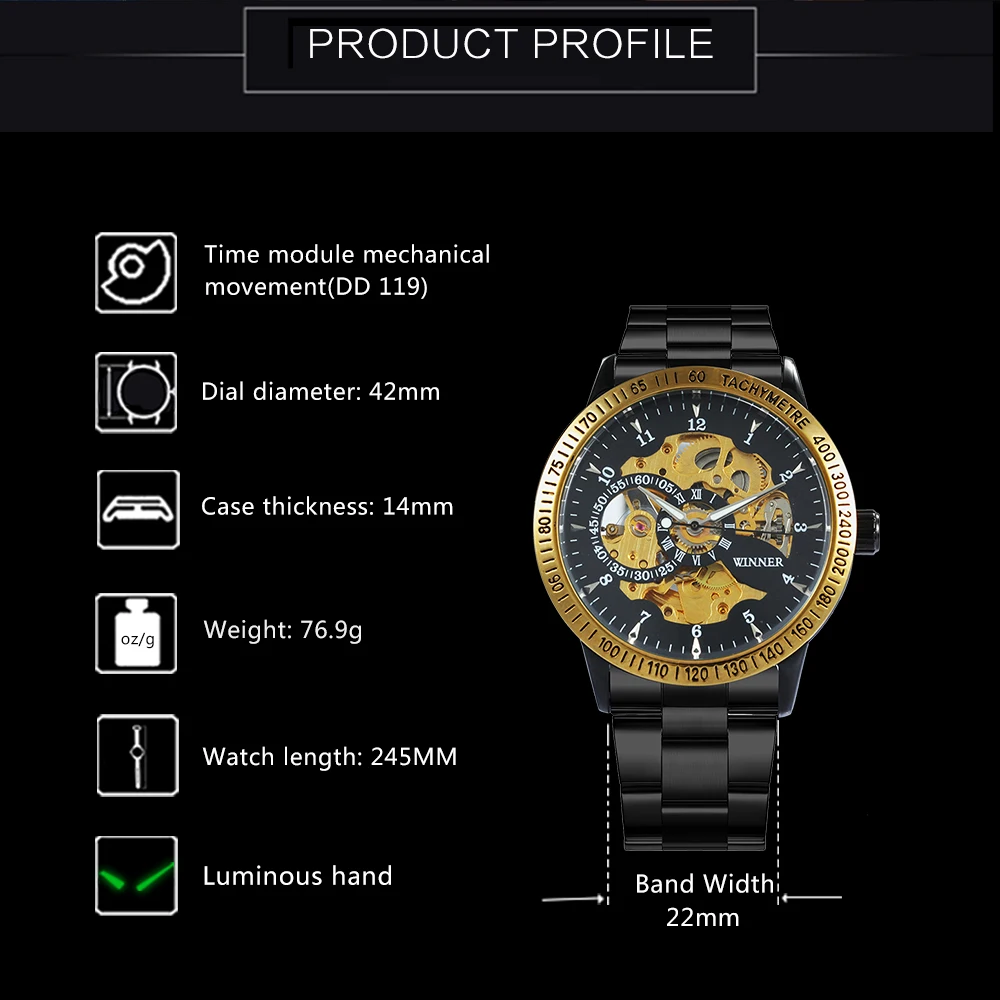 2019 الفائز الرجال التلقائي الميكانيكية ووتش الفولاذ المقاوم للصدأ مربط الساعة الرجال ساعة اليد الذهبي الهيكل العظمي الهاتفي أعلى الفاخرة ال...