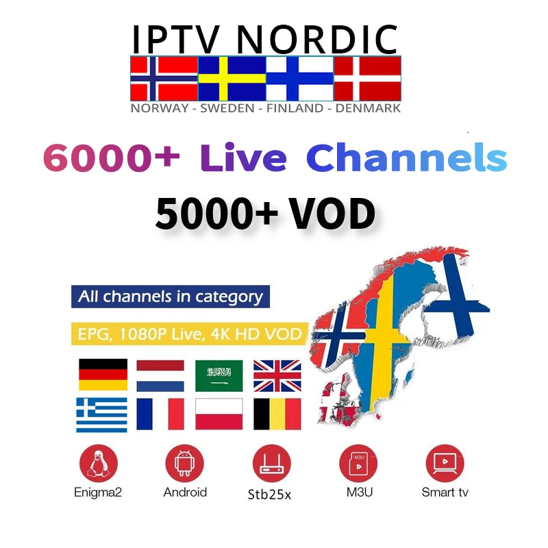 

Nordic Iptv sweden Ireland Norway Polish iptv m3u subscription ip tv 5000 live sport channels for xiaomi mi tv box mag htv box 5