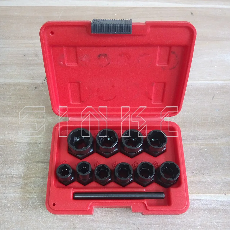 

11pc Nut Bolt Removers Set Locking Wheel Nut Stud Extractor Twist Socket Set SK1557