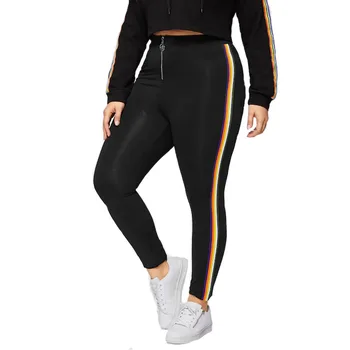 

Spring 2019 European Style Women Trousers Plus Size 4XL High Pencil Pants Casual Elastic Waist Slim pants Street Striped Capris