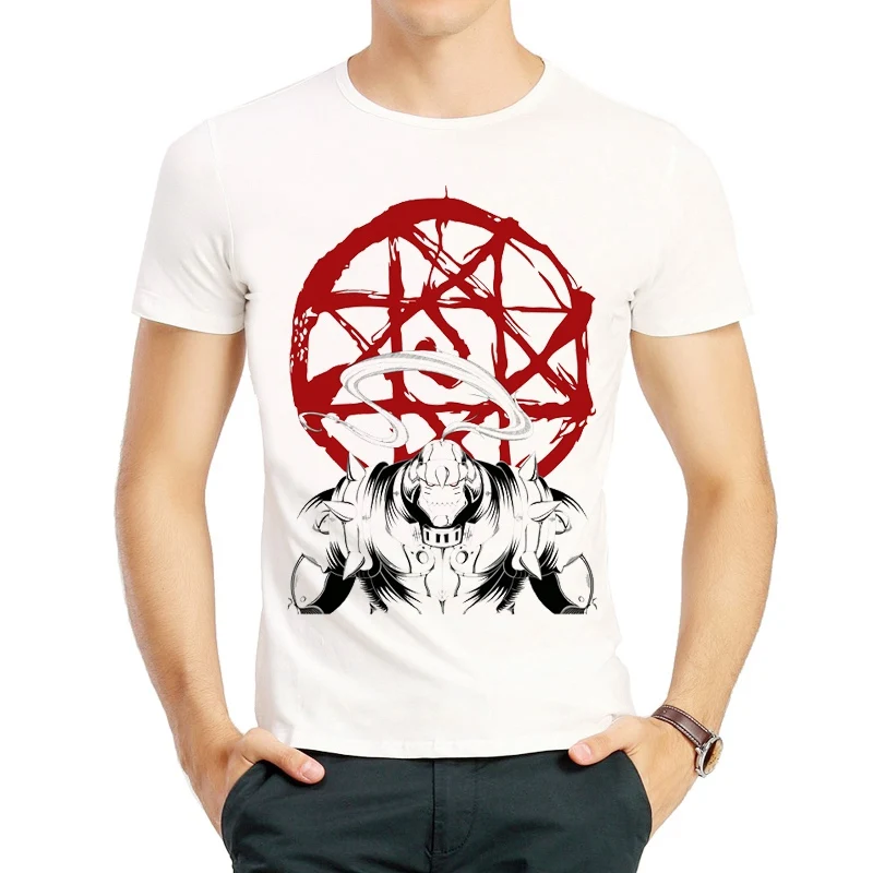 

Full Metal Alchemist T-shirt Fashion Mens Women Short Sleeve White Anime Full Metal Alchemist Logo T shirt Top Tees tshirt Male