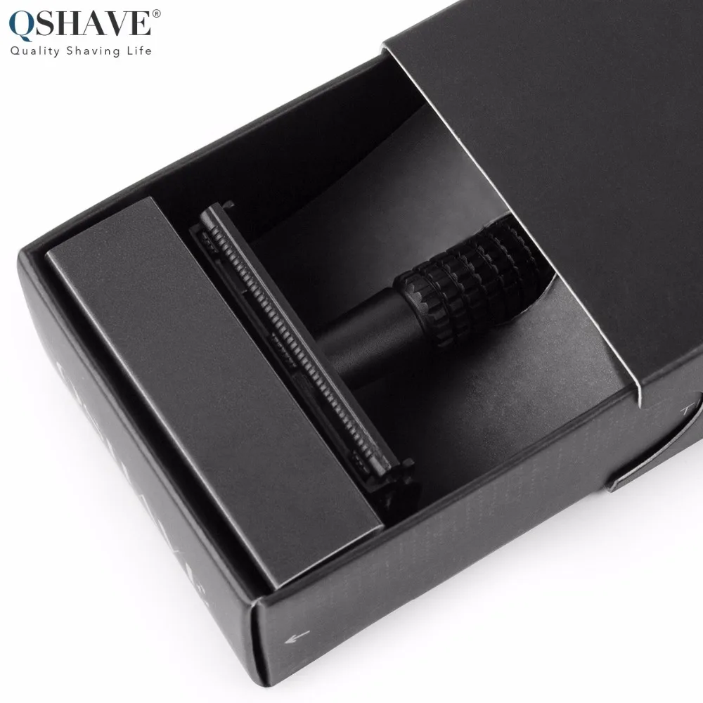 Безопасная бритва Qshave IT с матовым черным стальным покрытием, Классическая Безопасная бритва с длинной ручкой и открытой бабочкой 11,4x4,3 Weishi с 5 лезвиями