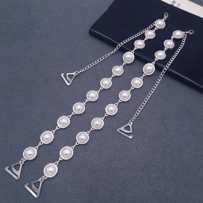 Womens Decorative Bra Straps Luxury Imitation Pearl Beaded Shoulder Chain Replacement Removable Adjustable With Metal Hooks