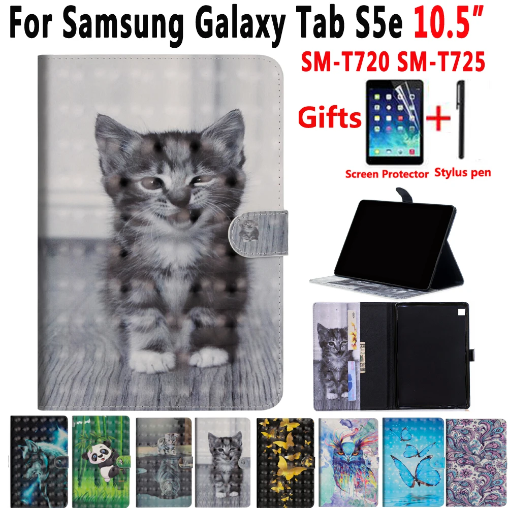 

Animal Case for Samsung Galaxy Tab S5e 10.5 2019 SM-T720 SM-T725 T720 T725 Cover Funda Leather Smart Shockproof Shell +Film+Pen