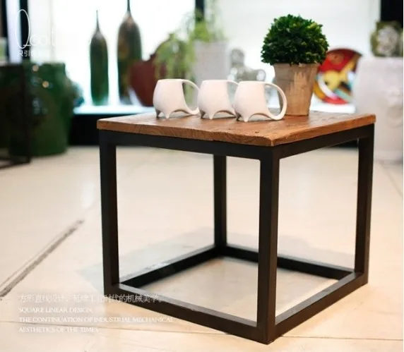Vintage European and American style retro pastoral metal tea table,wooden small sofa table, square Coffee table, metal furniture Vintage European and American style retro pastoral metal tea table,wooden small sofa table, square Coffee table, metal furniture