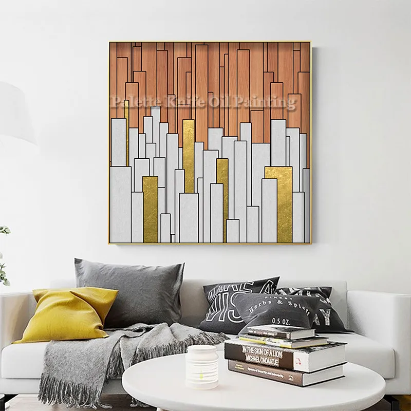 

Brown Geometry Canvas Oil Painting Wall Art Pictures Especial Idea Hand Painted Quadros Cuadros for Home Hotel Decoration