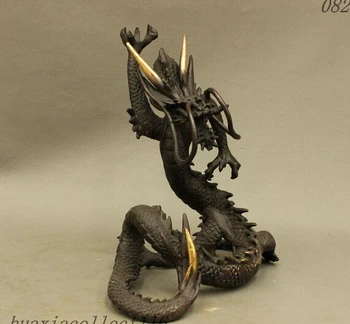 

10" Collect China FengShui Dynasty Palace 100% Pure Bronze Coiling Dragon Statue
