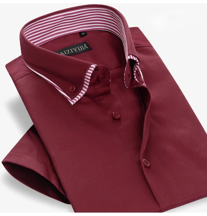Для мужчин; короткий рукав Non Iron платье рубашка с двухслойный Воротник Smart Повседневное Стандартный-fit удобные натуральный хлопок однотонные рубашки