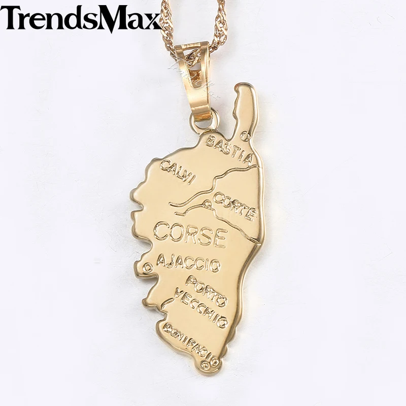 

Corse Corsica Map Pendant For Women Champagne Gold Smooth French Shaped Womens Pendant Necklace Fashion Jewelry 2018 Gift KGP322