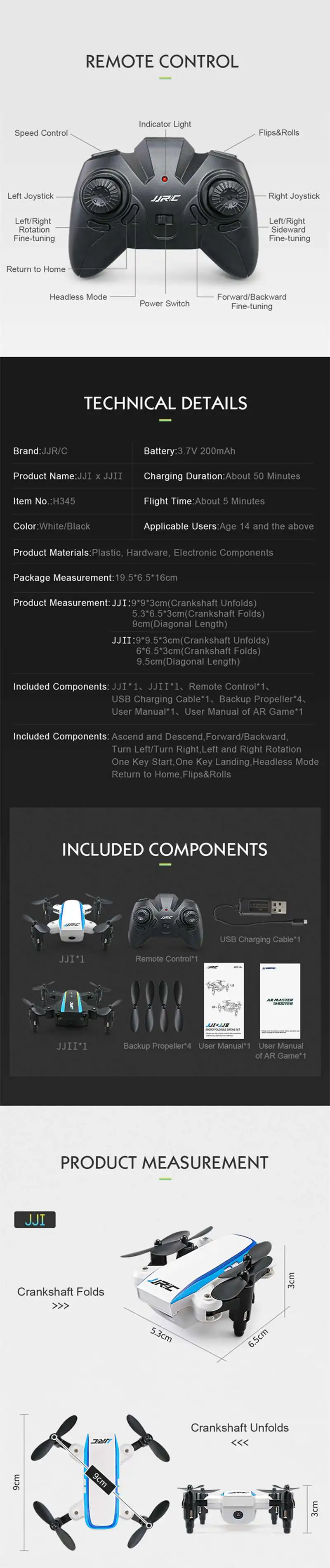 Новое поступление JJRC H345 Мини 2,4G 4CH 6 осевой Безголовый режим складной рычаг двойной Радиоуправляемый Дрон Квадрокоптер RTF