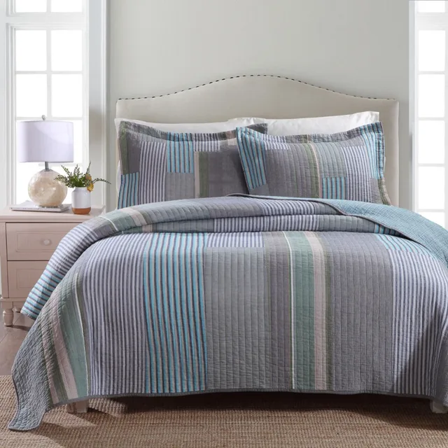 chausub new stripe quilt set 3pcs washed cotton quilts quilted