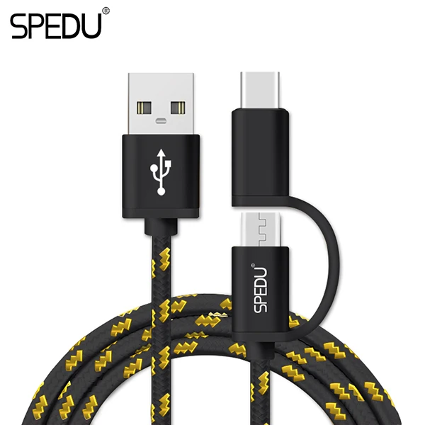 SPEDU 2в1 USB кабель для iPhone X 8 7 6 кабель Micro usb type C кабель для samsung S9 S8 Быстрая зарядка кабель 2A зарядное устройство Шнур - Цвет: 120cm Black