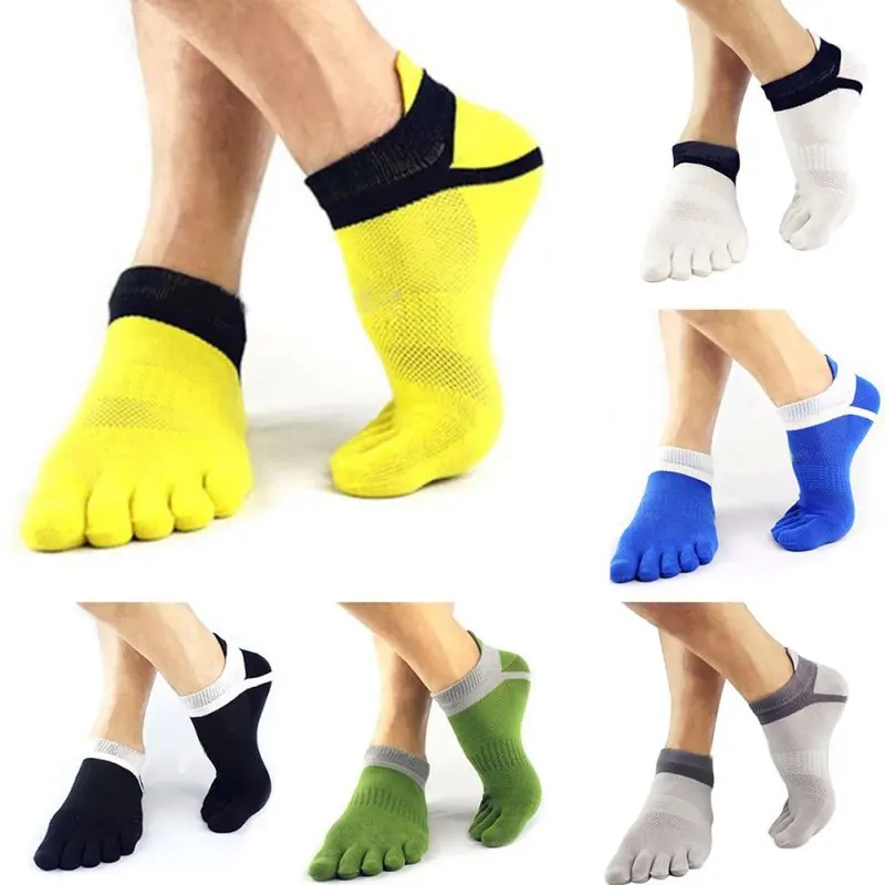 1Pair Men Five Socks Jogging Cotton Toe Pure Colors Cotton Socks Adults