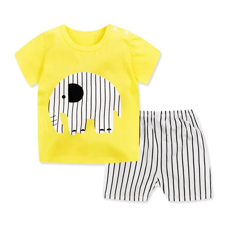 2019 г. Модные комплекты одежды для маленьких мальчиков с желтым слоном летняя