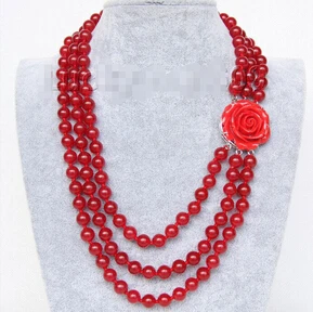 

17"-19" 8mm 3row round red bead necklace e2119 Lovely Women's Wedding Jewelry Pretty CZ Crystal stone gems