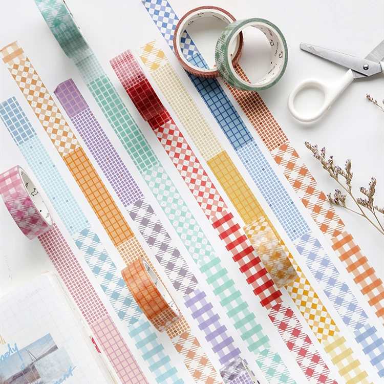 

15mm wide color plaids checks grid control square grid collage washi tape DIY Planner diary scrapbooking masking tape escolar