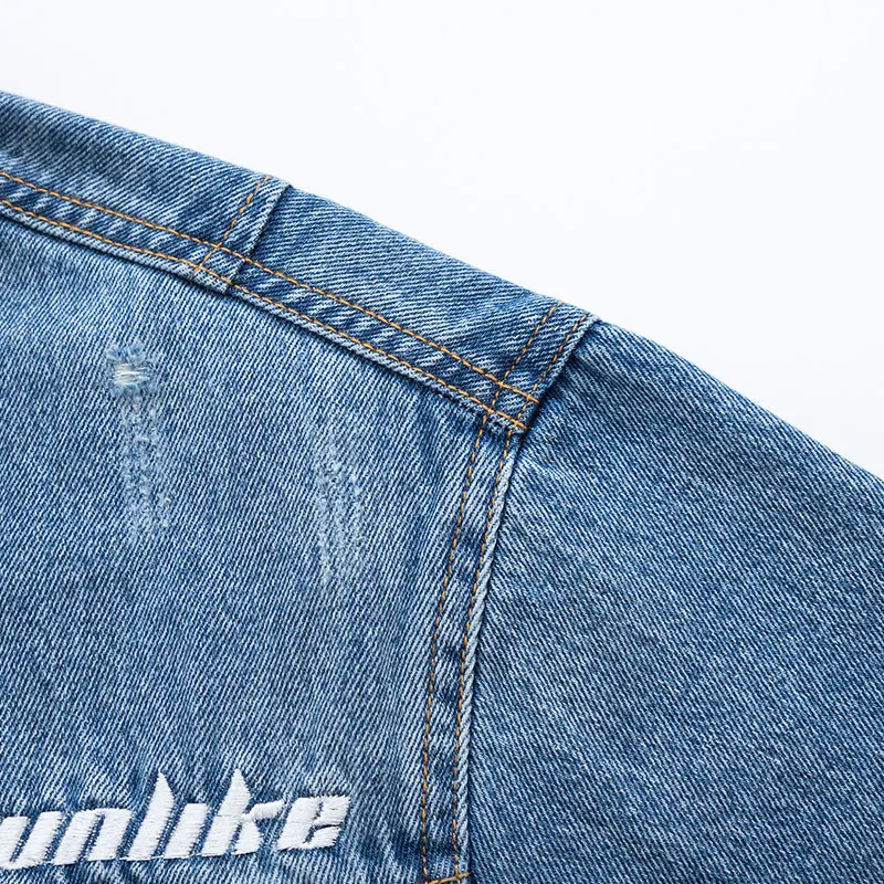 Мужская джинсовая куртка с вышивкой SEMIR 100% хлопок Потертая опущенным плечом на