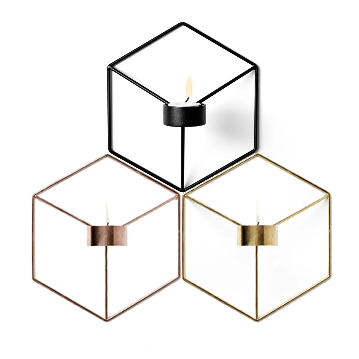 3D Geometric Nordic Style Sconce Matching Candle Holder Iron