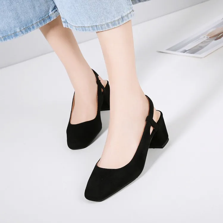 

Big Size 11 12 13 high heels sandals women shoes woman summer ladies Square head with elastic band and thick heel behind Baotou