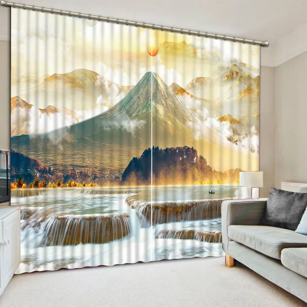 beautiful bedroom curtains 3d curtains Sunrise snow mountain scenery