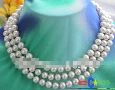 

Free shipping >>@ 50" 9MM white round FRESHWATER PEARL NECKLACE