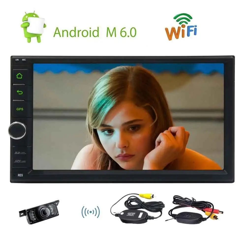 

Wireless Reverse Camera Included Android 6.0 Stereo GPS Navigation Radio USB Automotive Head Unit Bluetooth Free Remote Control