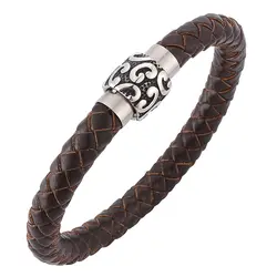 Новый Мода Для мужчин коричневый кожаный браслет Изысканный крепкая Нержавеющая сталь магнит застежка браслета и браслет pulseira hombre BB163