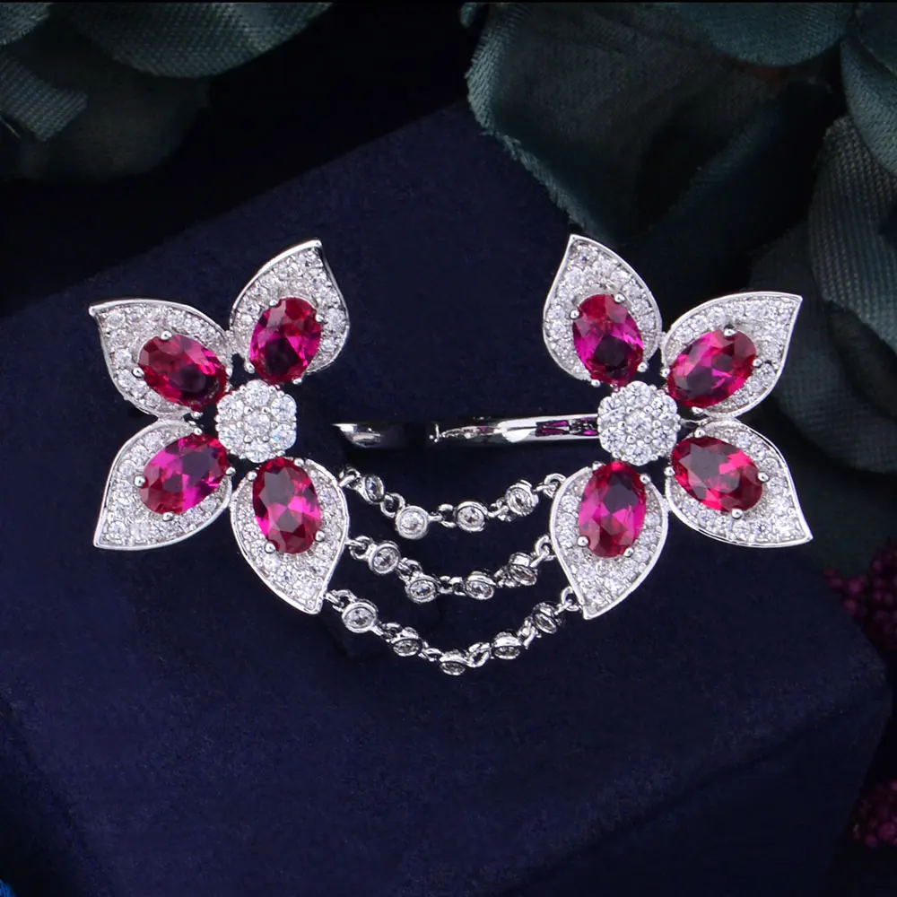 

GODKI Unique Monaco Designer Luxury Flower Leaf Cubic Zironia Engagement Dubai Naija Bridal Double Finger Ring Jewelry Addiction