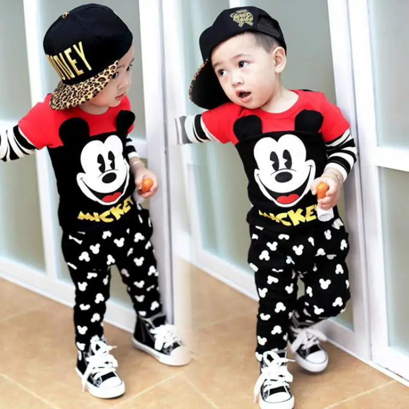 Najtaniej Moda mickey zestaw ubrań dla dzieci dziewczyny chłopcy Minnie zestawy ubrań dla dzieci pulower bawełniany koszule + spodnie świąteczne 2 szt. Garnitury dziecięce
