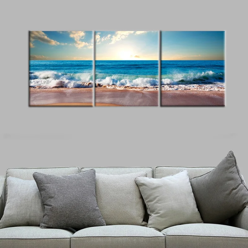 

3 Piece Sea Sandy Beach Wall Canvas Painting Home Decoration Pictures Wall Picture For Living Room Modular Pictures Home Decor