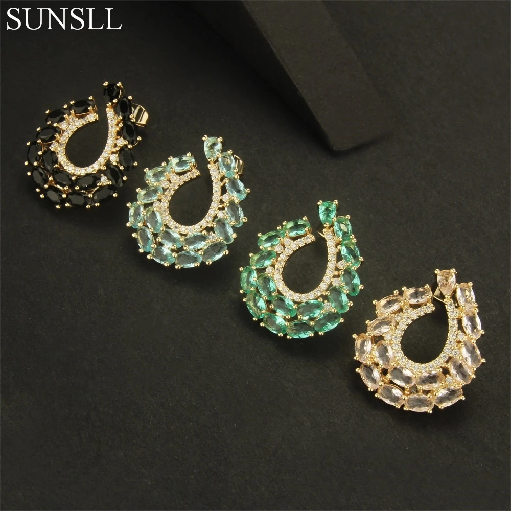 SUNSLL золотой цвет медные булавки разноцветный кубический цирконий модные серьги гвоздики женские модные вечерние ювелирные изделия CZ Brincos