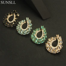 SUNSLL золотой цвет медные булавки разноцветный кубический цирконий модные серьги гвоздики женские модные вечерние ювелирные изделия CZ Brincos