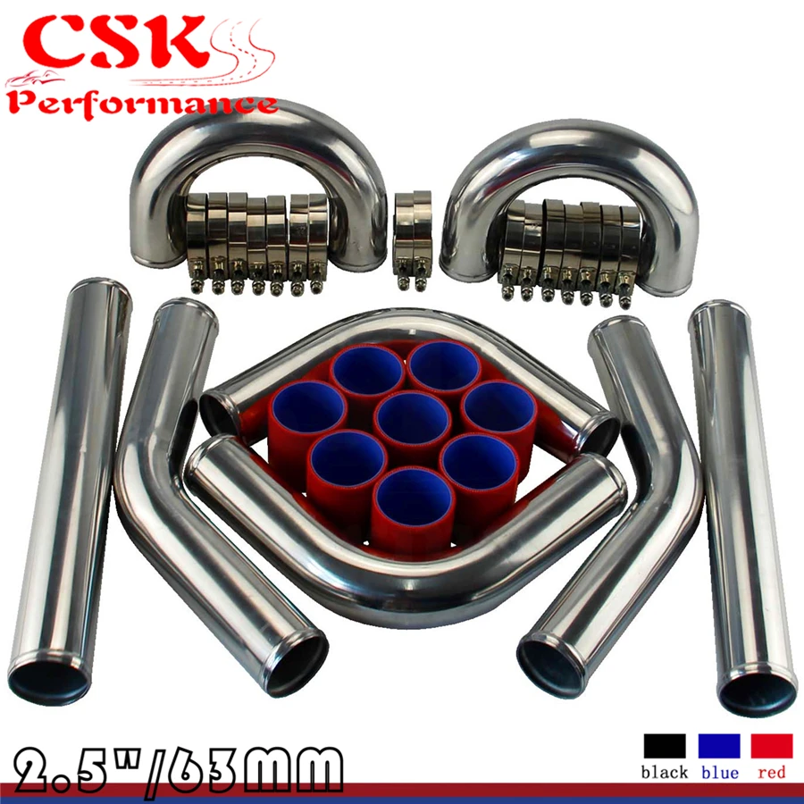 

2.5"TURBO INTERCOOLER PIPE + T-CLAMPS + SILICONE HOSES RED CHROME ALUMINUM PIPING PIPE TUBE KIT
