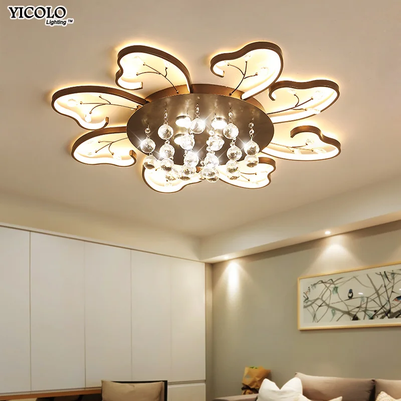 

LED Ceiling Lights Lighting For Living Room Bedroom Dining Room with remote control coffee color body Home Fixtures plafonnier