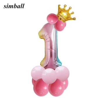 

15pcs/set 32inch rainbow number balloons with gold crown unicorn party foil balloon birthday party decorations kids globos