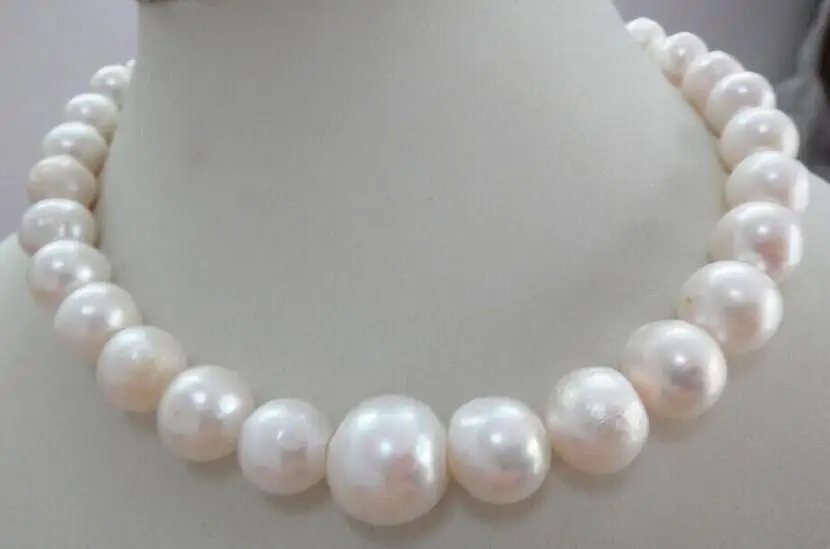 

HUGE 18"13-15 MM NATURAL SOUTH WHITE PEARL NECKLACE YELLOW CLASP