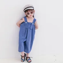 WLG/Летние повседневные Комбинезоны в полоску для девочек, голубой повседневный комбинезон для маленьких девочек, детская свободная одежда