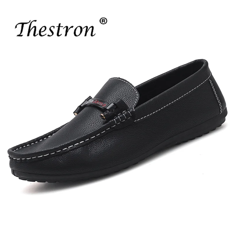 

Thestron Hot Sell Leather Men Casual Shoes Comfortable Black Men Loafers Shoes Slip on Flat Footwear Male Driving Designer Shoe