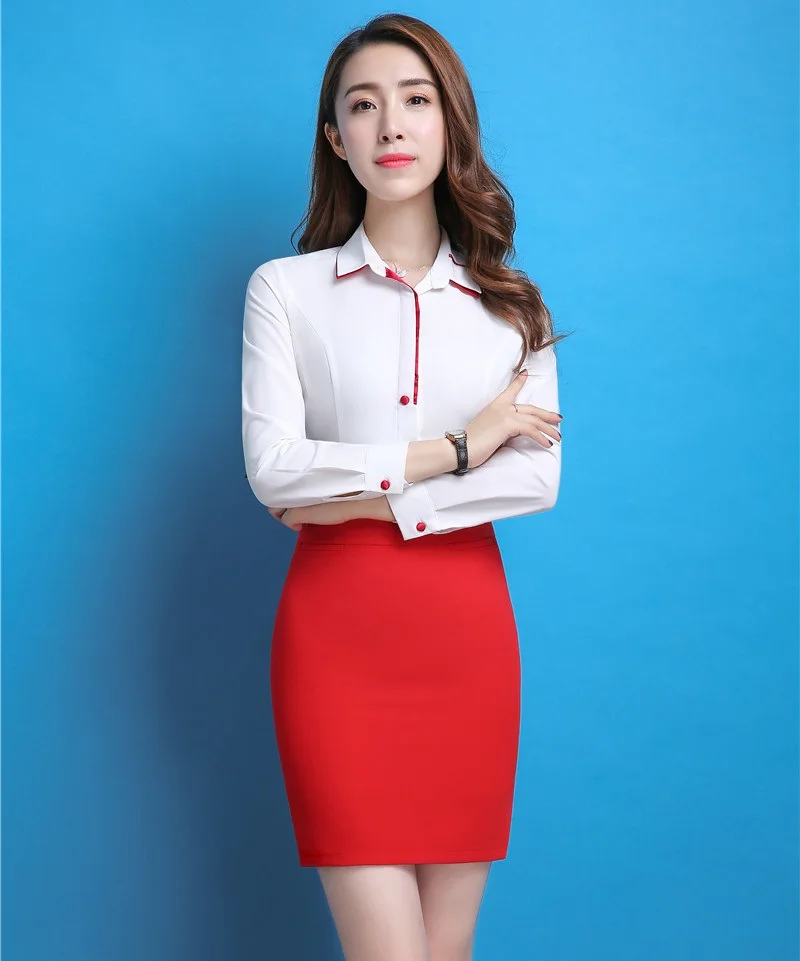 AidenRoy Formal 2 Piece Sets Women Skirt and Blouse Suits Office Ladies White Shirts & Tops