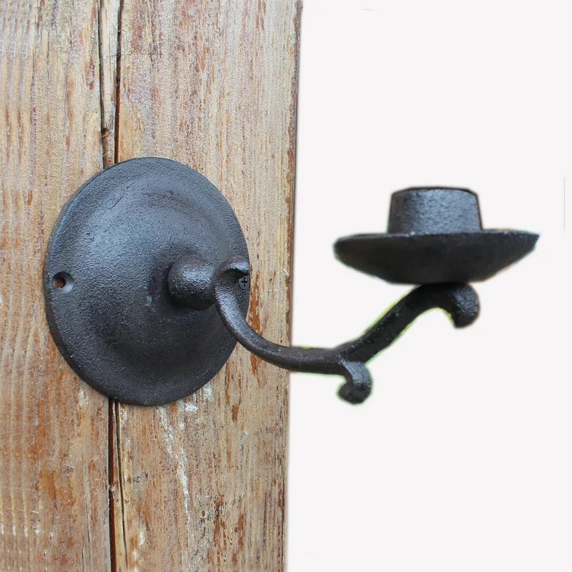 European Antique Effect Rustic Accents Indoor and Outdoor Rust Cast Iron Metal Stick Candle Holders Pair with Round Mounted Base European Antique Effect Rustic Accents Indoor and Outdoor Rust Cast Iron Metal Stick Candle Holders Pair with Round Mounted Base