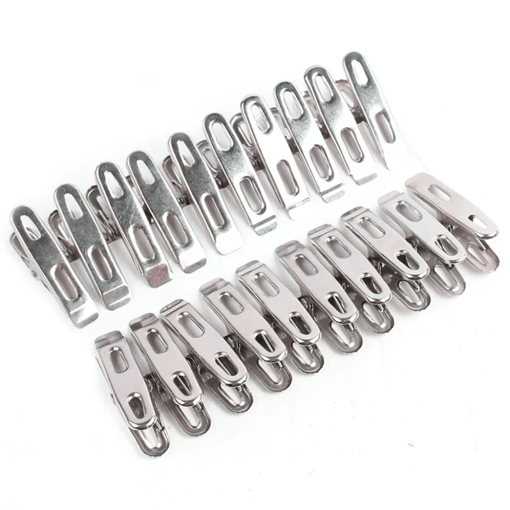 20 Pcs Stainless Steel Clothes Clamp Hanging Pins Clips Laundry Windproof Pegsin Clothes Pegs